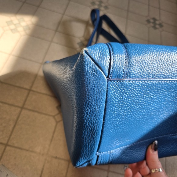 Kate Spade Oakwood Street Pebble Leather Chandra Tote Blue Shoulder Bag Purse - Picture 7 of 12